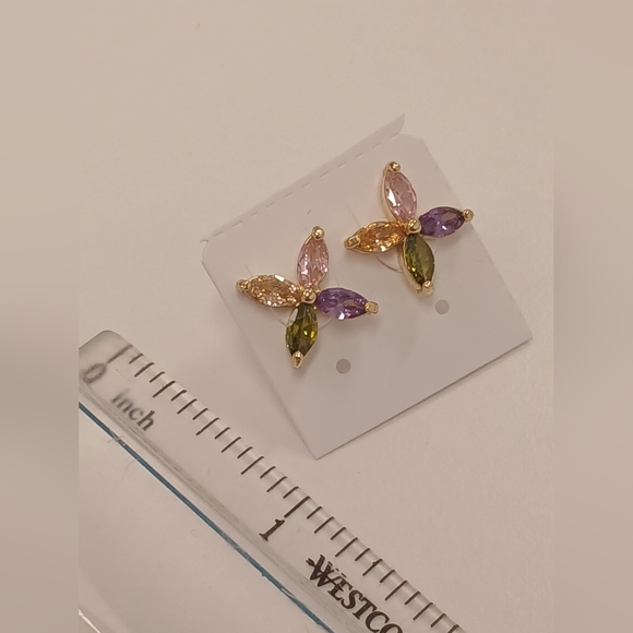 New Pretty Bird 18k Rose Goldplated Rich Multicolor Floral Earrings Never Worn - Picture 2 of 3